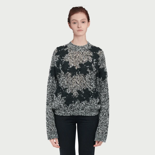 Giambattista Valli Gray Wool Sweater With Black Macramé - Giambattista Valli Knitwear - Romantic Couture - Shop at Luxury Shoes 