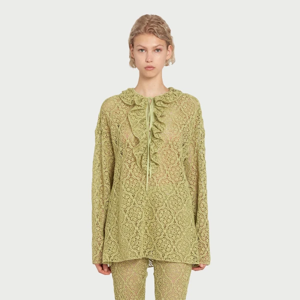 Giambattista Valli Green Filigree Macramé Blouse - Giambattista Valli Tops - Romantic Couture - Shop at Luxury Shoes 