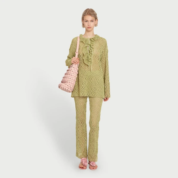 Giambattista Valli Green Filigree Macramé Blouse - Giambattista Valli Tops - Romantic Couture - Shop at Luxury Shoes 