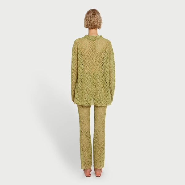 Giambattista Valli Green Filigree Macramé Flared Pants - Giambattista Valli Pants - Romantic Couture - Shop at Luxury Shoes 