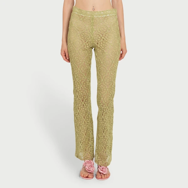 Giambattista Valli Green Filigree Macramé Flared Pants - Giambattista Valli Pants - Romantic Couture - Shop at Luxury Shoes 