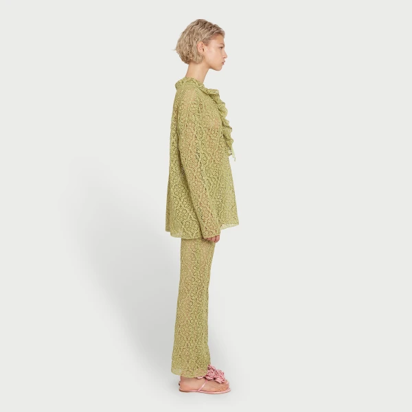 Giambattista Valli Green Filigree Macramé Flared Pants - Giambattista Valli Pants - Romantic Couture - Shop at Luxury Shoes 