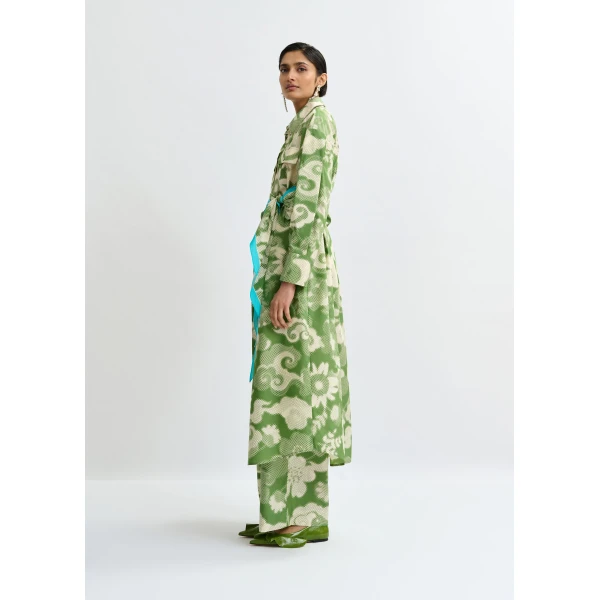 Essentiel Antwerp Green and cream cotton-blend floral-print shirt dress - Essentiel Antwerp Dresses - Colorful Belgian Design - Shop at Luxury Shoes 