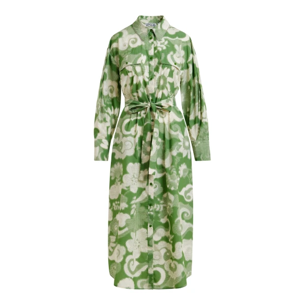 Essentiel Antwerp Green and cream cotton-blend floral-print shirt dress - Essentiel Antwerp Dresses - Colorful Belgian Design - Shop at Luxury Shoes 