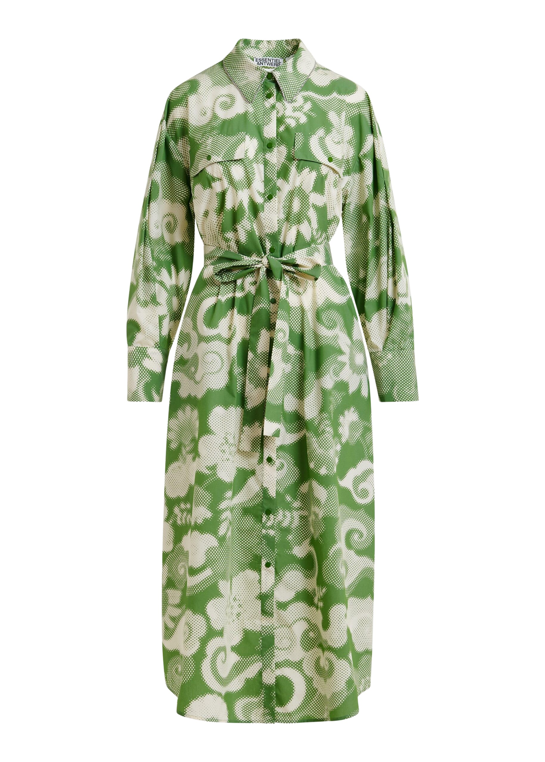 Essentiel Antwerp Green and cream cotton-blend floral-print shirt dress
