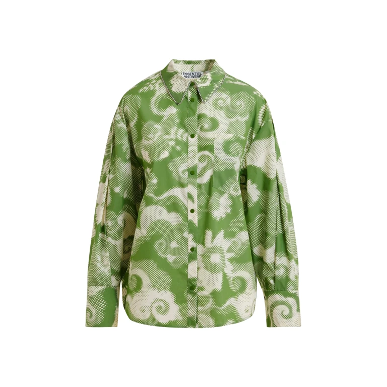 Essentiel Antwerp Green and cream floral-print oversized shirt - Essentiel Antwerp Shirts - Colorful Belgian Design - Shop at Luxury Shoes 