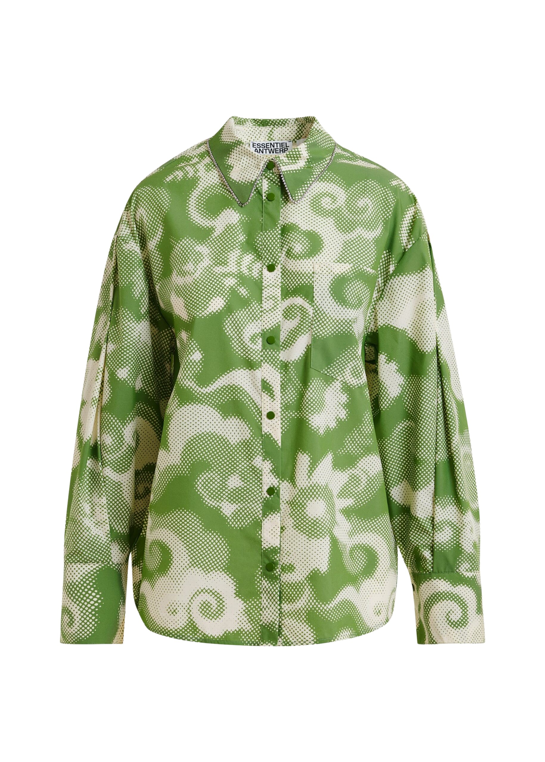 Essentiel Antwerp Green and cream floral-print oversized shirt