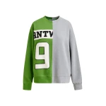 Essentiel Antwerp Green and grey split-panel appliquéd cotton sweatshirt - Essentiel Antwerp Shirts - Colorful Belgian Design - Shop at Luxury Shoes 