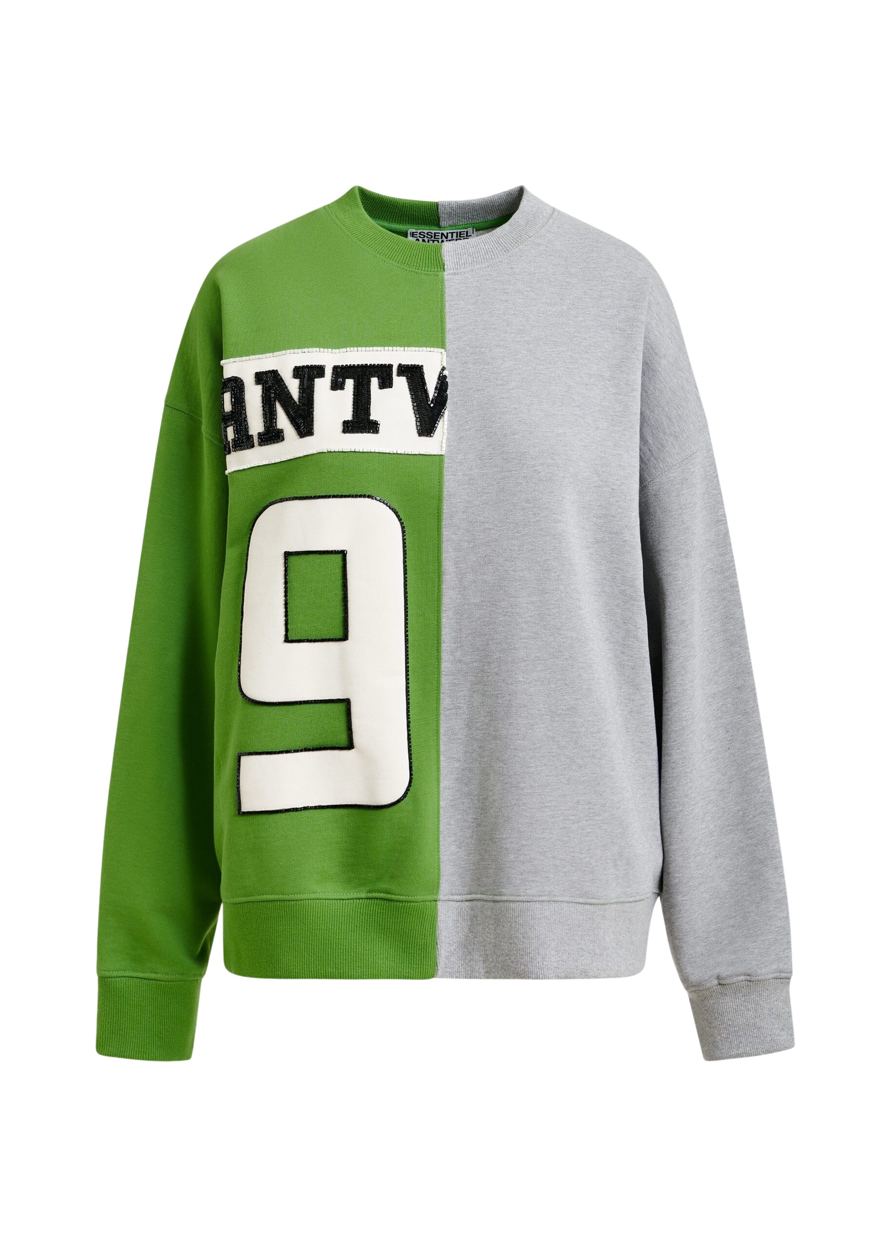Essentiel Antwerp Green and grey split-panel appliquéd cotton sweatshirt Top