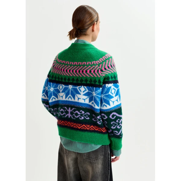 Essentiel Antwerp Green and multicolor mélange knit jacquard sweater - Essentiel Antwerp Jackets - Colorful Belgian Design - Shop at Luxury Shoes 