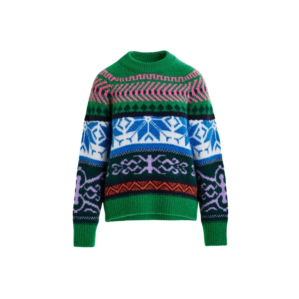 Essentiel Antwerp Green and multicolor mélange knit jacquard sweater - Essentiel Antwerp Jackets - Colorful Belgian Design - Shop at Luxury Shoes 