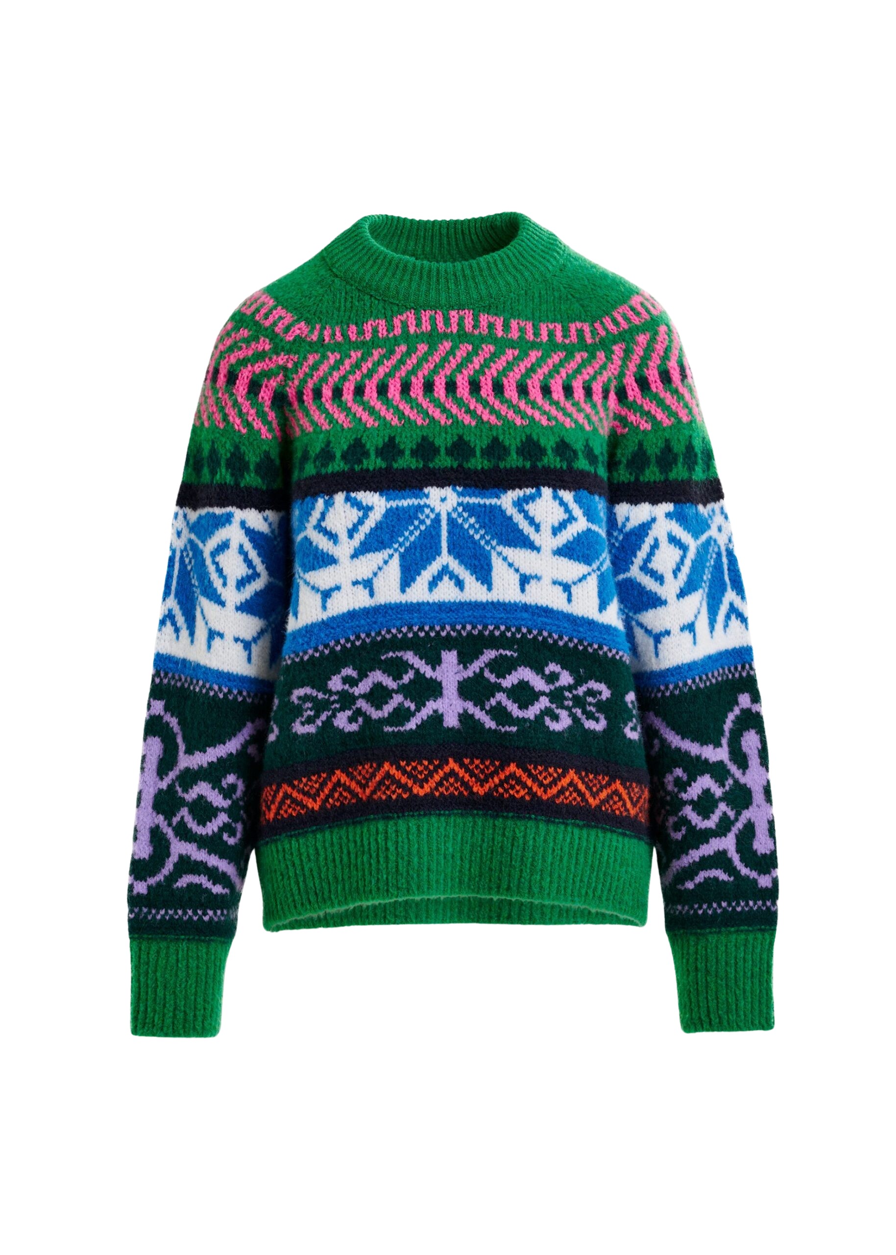 Essentiel Antwerp Green and multicolor mélange knit jacquard sweater - Essentiel Antwerp Jackets - Colorful Belgian Design - Shop at Luxury Shoes 