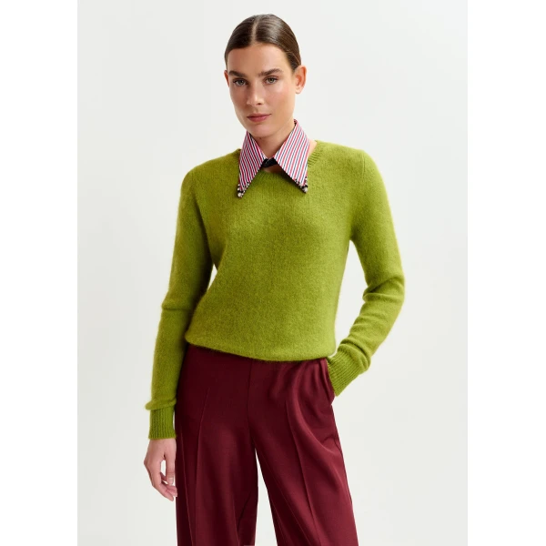 Essentiel Antwerp Green angora blend knit - Essentiel Antwerp Knitwear - Colorful Belgian Design - Shop at Luxury Shoes 