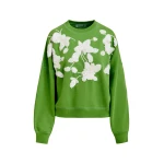 Essentiel Antwerp Green cotton sweatshirt with off-white floral sequin and bead-embellished embroidery - Essentiel Antwerp Shirts - Colorful Belgian Design - Shop at Luxury Shoes 