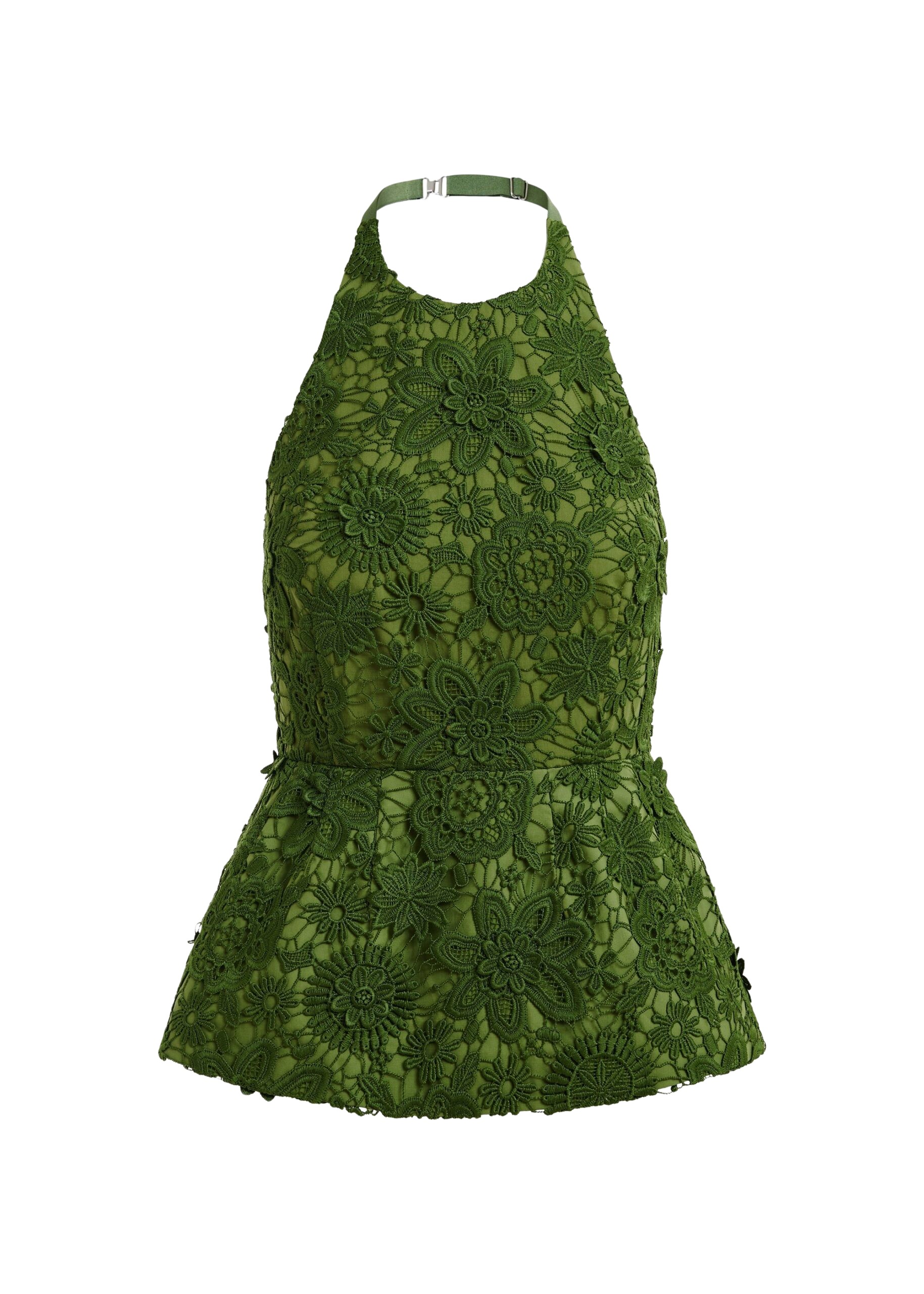 Essentiel Antwerp Green floral lace halter peplum top