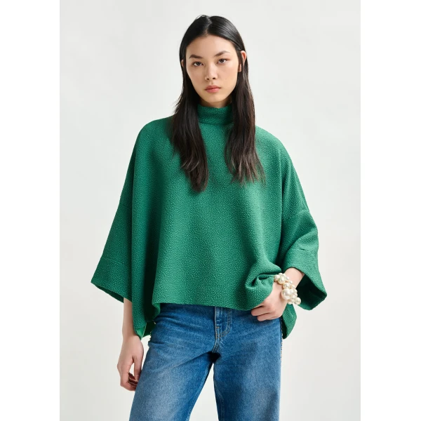 Essentiel Antwerp Green oversized top with stand-up collar - Essentiel Antwerp Tops - Colorful Belgian Design - Shop at Luxury Shoes 