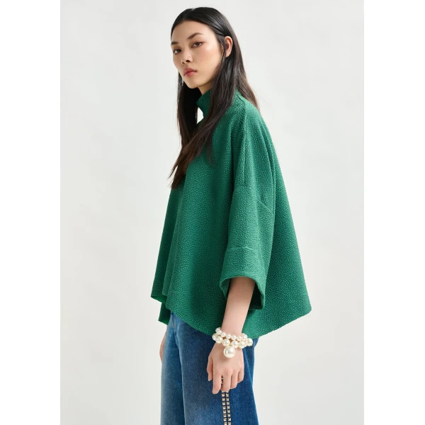 Essentiel Antwerp Green oversized top with stand-up collar - Essentiel Antwerp Tops - Colorful Belgian Design - Shop at Luxury Shoes 