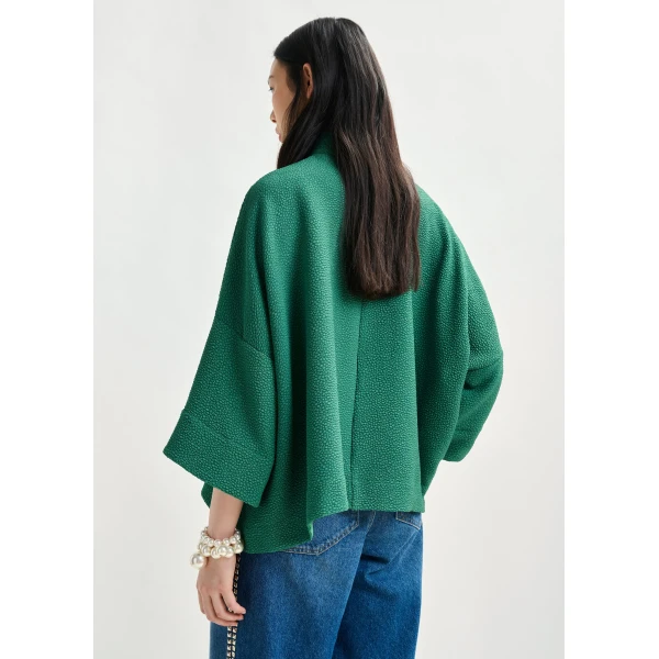Essentiel Antwerp Green oversized top with stand-up collar - Essentiel Antwerp Tops - Colorful Belgian Design - Shop at Luxury Shoes 