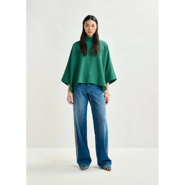 Essentiel Antwerp Green oversized top with stand-up collar - Essentiel Antwerp Tops - Colorful Belgian Design - Shop at Luxury Shoes 