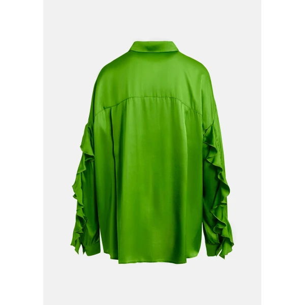 Essentiel Antwerp Green ruffle-trimmed oversized shirt - Essentiel Antwerp Shirts - Colorful Belgian Design - Shop at Luxury Shoes 