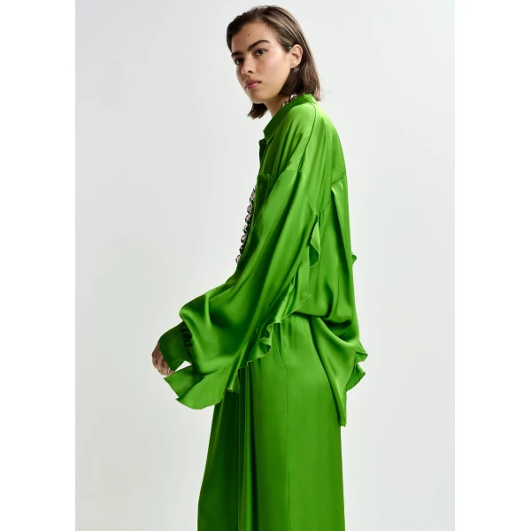 Essentiel Antwerp Green ruffle-trimmed oversized shirt - Essentiel Antwerp Shirts - Colorful Belgian Design - Shop at Luxury Shoes 