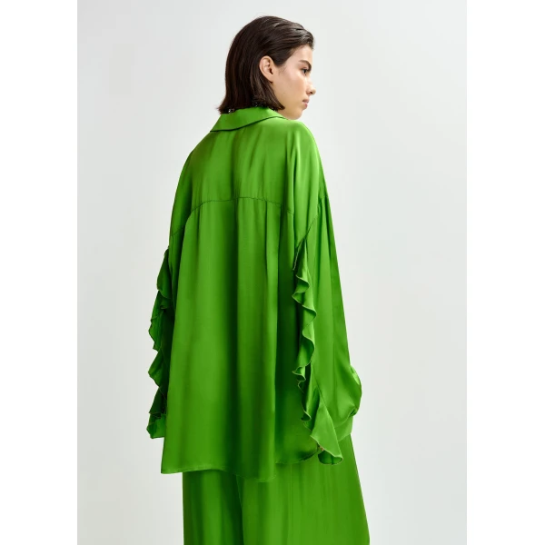 Essentiel Antwerp Green ruffle-trimmed oversized shirt - Essentiel Antwerp Shirts - Colorful Belgian Design - Shop at Luxury Shoes 