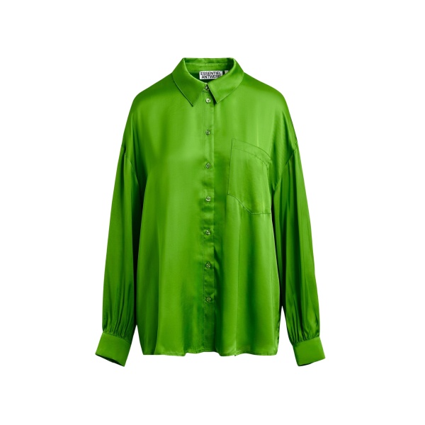 Essentiel Antwerp Green ruffle-trimmed oversized shirt - Essentiel Antwerp Shirts - Colorful Belgian Design - Shop at Luxury Shoes 