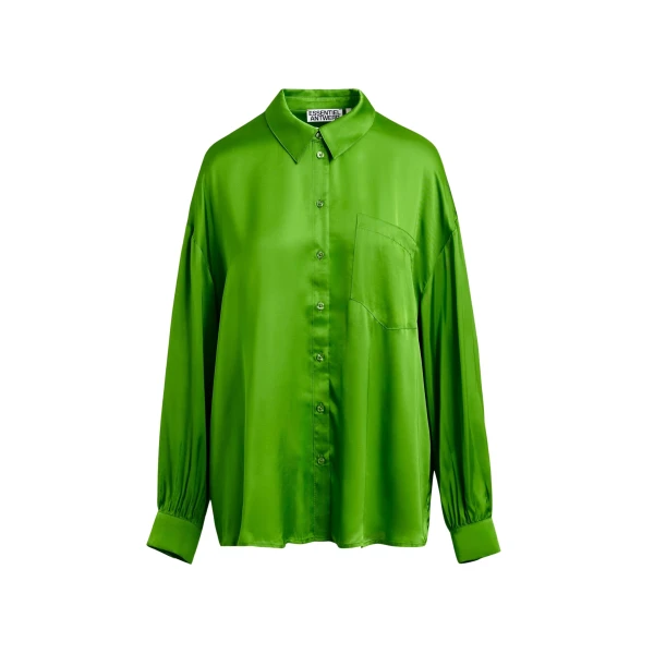 Essentiel Antwerp Green ruffle-trimmed oversized shirt - Essentiel Antwerp Shirts - Colorful Belgian Design - Shop at Luxury Shoes 