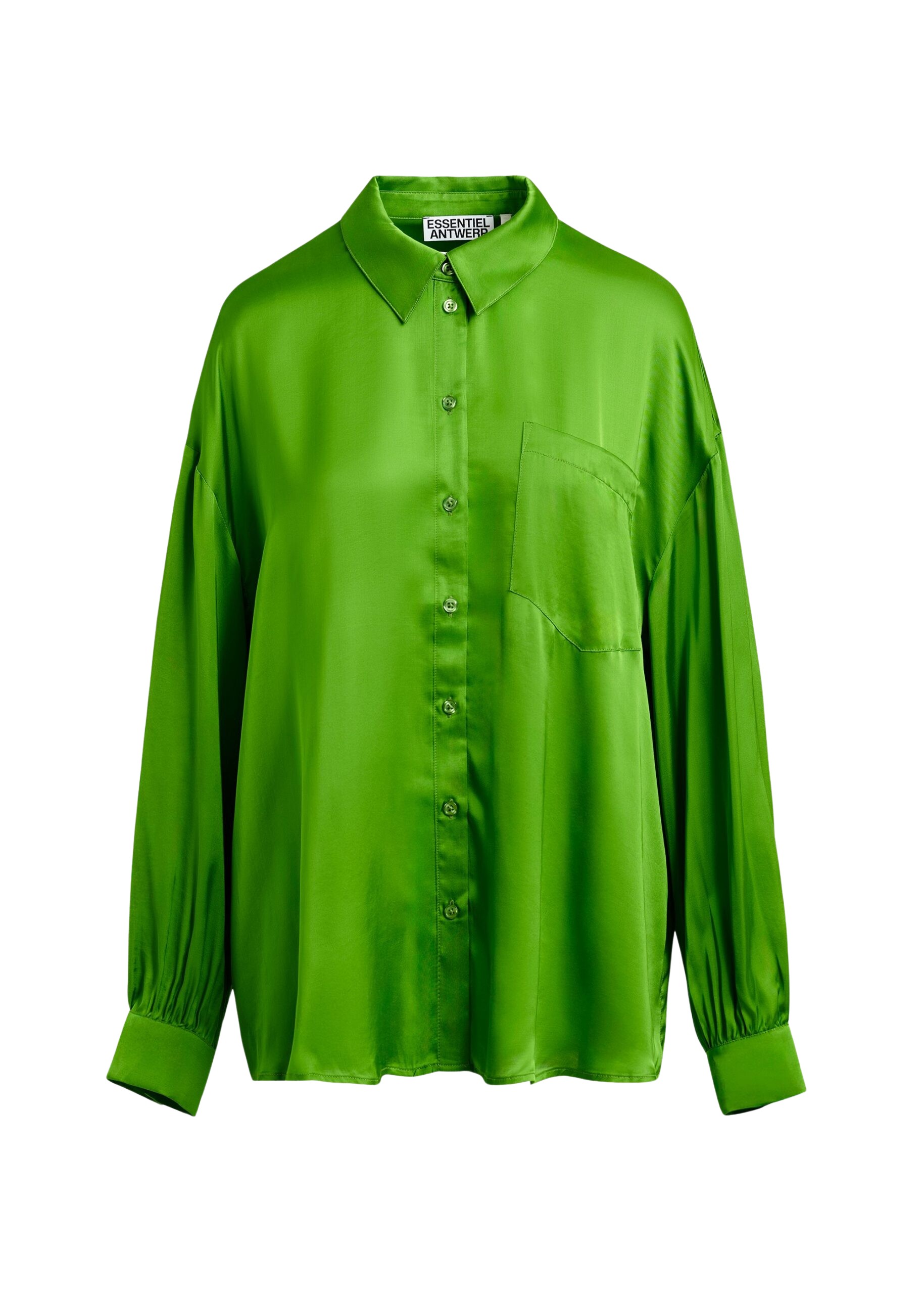 Essentiel Antwerp Green ruffle-trimmed oversized shirt