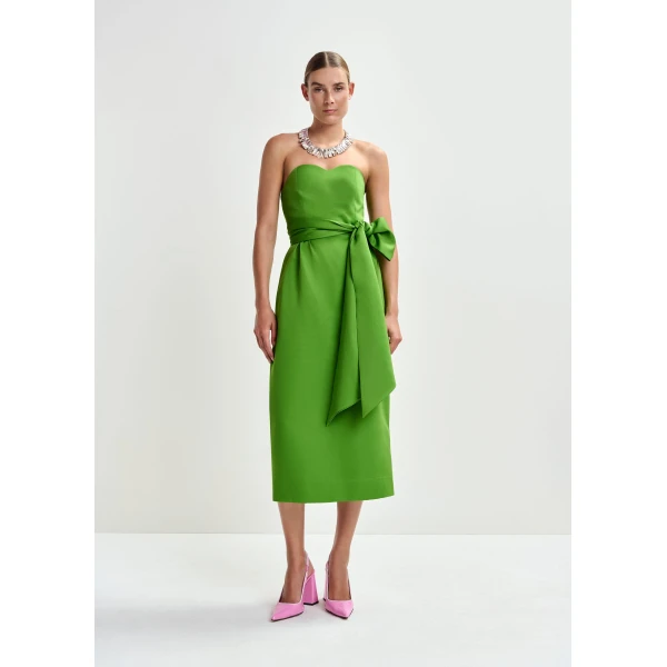 Essentiel Antwerp Green strapless midi dress with wrap-belt - Essentiel Antwerp Dresses - Colorful Belgian Design - Shop at Luxury Shoes 