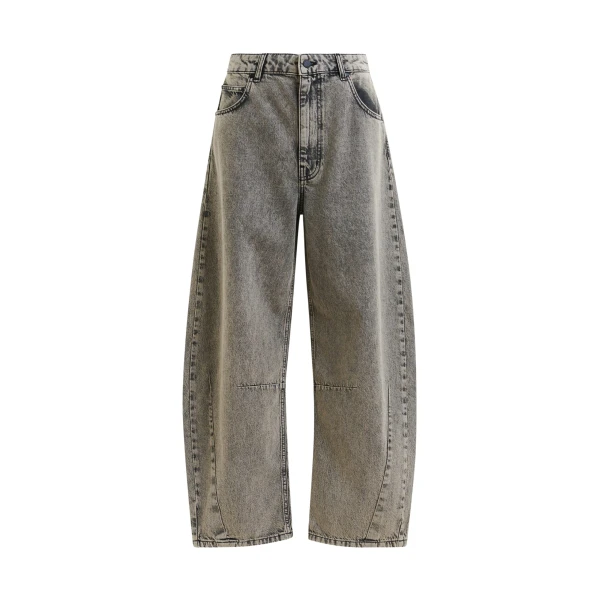 Essentiel Antwerp Grey and beige overdyed organic cotton barrel-leg jeans - Essentiel Antwerp Pants - Colorful Belgian Design - Shop at Luxury Shoes 