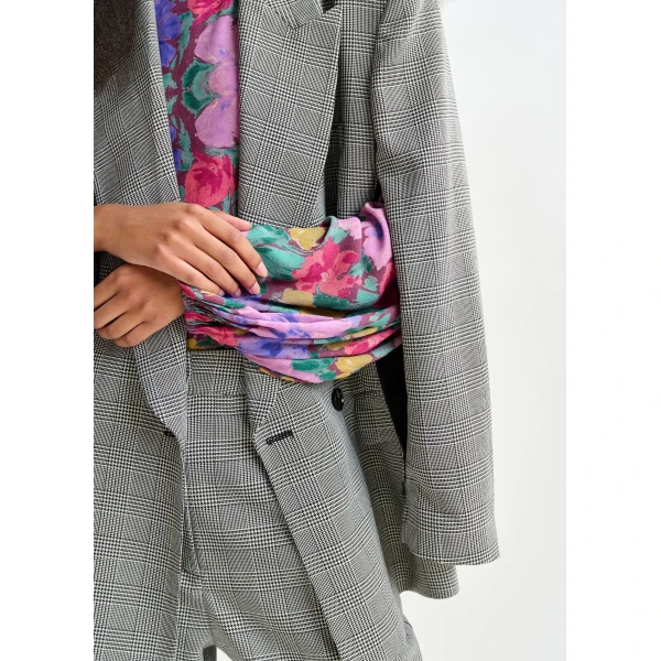 Essentiel Antwerp Grey and black double-breasted blazer with underarm zip detail - Essentiel Antwerp Jackets - Colorful Belgian Design - Shop at Luxury Shoes 