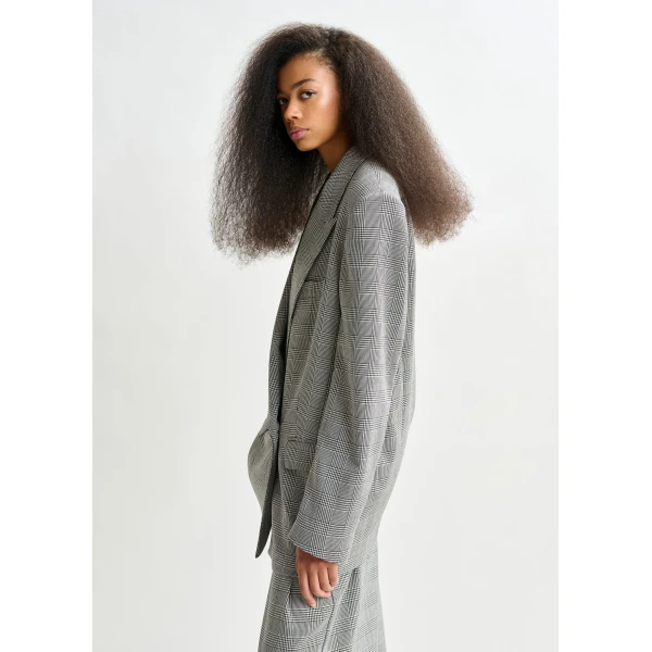 Essentiel Antwerp Grey and black double-breasted blazer with underarm zip detail - Essentiel Antwerp Jackets - Colorful Belgian Design - Shop at Luxury Shoes 