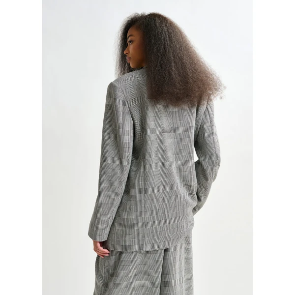Essentiel Antwerp Grey and black double-breasted blazer with underarm zip detail - Essentiel Antwerp Jackets - Colorful Belgian Design - Shop at Luxury Shoes 