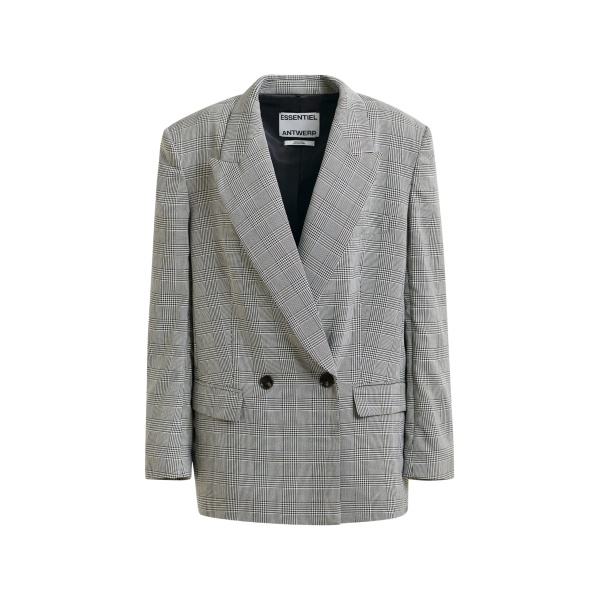 Essentiel Antwerp Grey and black double-breasted blazer with underarm zip detail - Essentiel Antwerp Jackets - Colorful Belgian Design - Shop at Luxury Shoes 