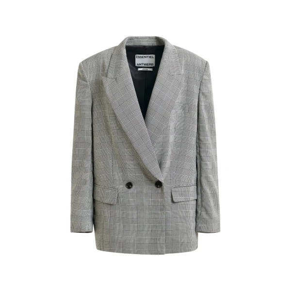 Essentiel Antwerp Grey and black double-breasted blazer with underarm zip detail - Essentiel Antwerp Jackets - Colorful Belgian Design - Shop at Luxury Shoes 