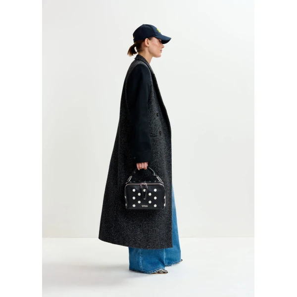 Essentiel Antwerp Grey and black double-breasted coat with constrast sleeves - Essentiel Antwerp Coats - Colorful Belgian Design - Shop at Luxury Shoes 
