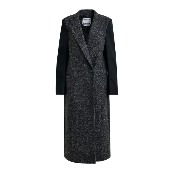 Essentiel Antwerp Grey and black double-breasted coat with constrast sleeves - Essentiel Antwerp Coats - Colorful Belgian Design - Shop at Luxury Shoes 