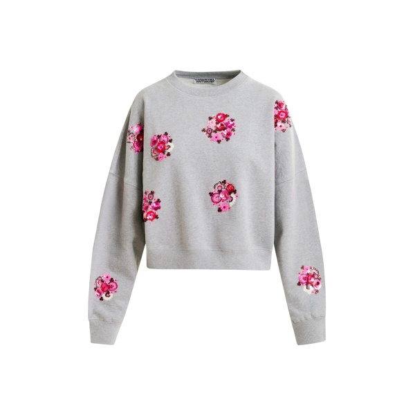 Essentiel Antwerp Grey and multicolor cotton sweatshirt with floral sequin and bead-embellished embroideries - Essentiel Antwerp Shirts - Colorful Belgian Design - Shop at Luxury Shoes 