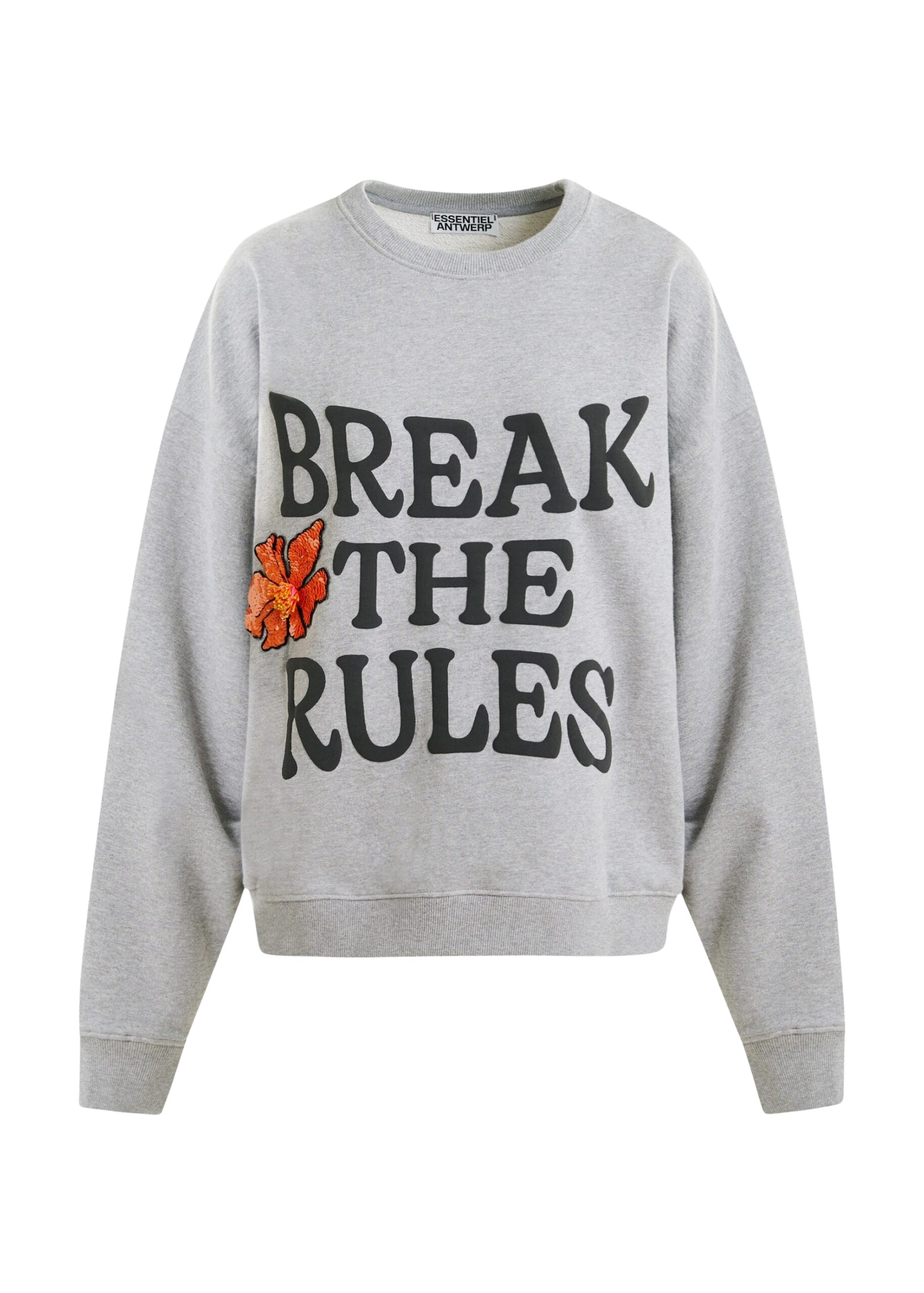 Essentiel Antwerp Grey, black and orange cotton sweatshirt with sequin and bead embellishments Top