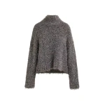 Essentiel Antwerp Grey metallic mock-neck sweater with pussy-bow tie - Essentiel Antwerp Knitwear - Colorful Belgian Design - Shop at Luxury Shoes 