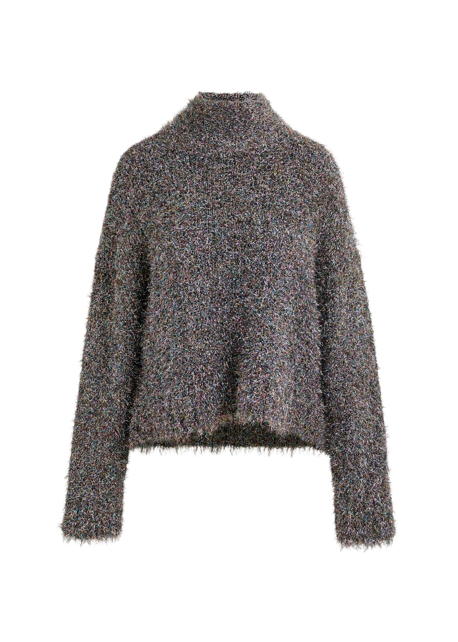 Essentiel Antwerp Grey metallic mock-neck sweater with pussy-bow tie