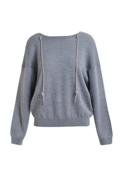 Essentiel Antwerp Grey open-back sweater with rhinestone strings - Essentiel Antwerp Knitwear - Colorful Belgian Design - Shop at Luxury Shoes 