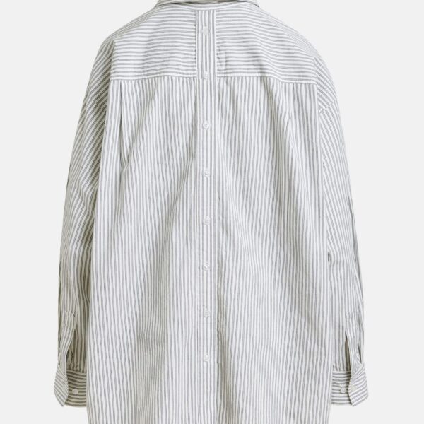 Essentiel Antwerp Grey, white and green striped cotton shirt with ‘e’ embroidery, view 2
