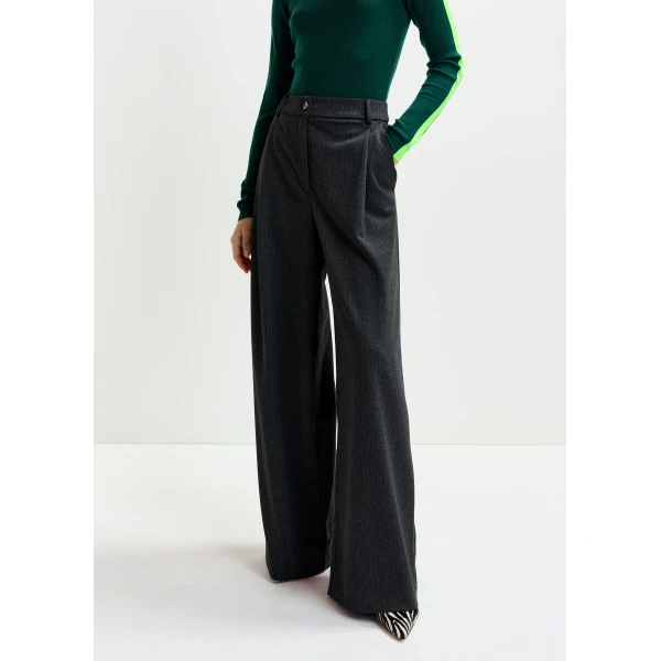 Essentiel Antwerp Grey wide-leg pants with inverted pleat detail - Essentiel Antwerp Pants - Colorful Belgian Design - Shop at Luxury Shoes 