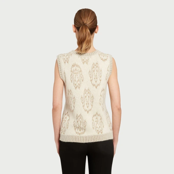 Giambattista Valli Ivory And Gold Ikat Wool Top - Giambattista Valli Tops - Romantic Couture - Shop at Luxury Shoes 