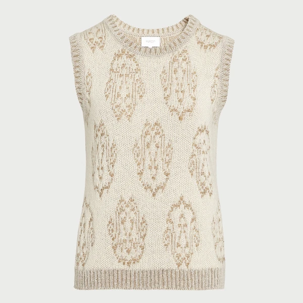 Giambattista Valli Ivory And Gold Ikat Wool Top - Giambattista Valli Tops - Romantic Couture - Shop at Luxury Shoes 