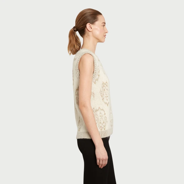 Giambattista Valli Ivory And Gold Ikat Wool Top - Giambattista Valli Tops - Romantic Couture - Shop at Luxury Shoes 