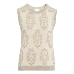 Giambattista Valli Ivory And Gold Ikat Wool Top - Giambattista Valli Tops - Romantic Couture - Shop at Luxury Shoes 