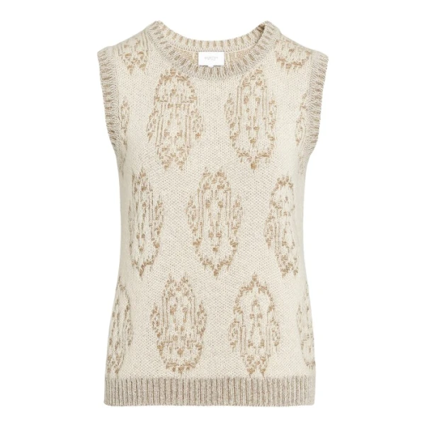 Giambattista Valli Ivory And Gold Ikat Wool Top - Giambattista Valli Tops - Romantic Couture - Shop at Luxury Shoes 